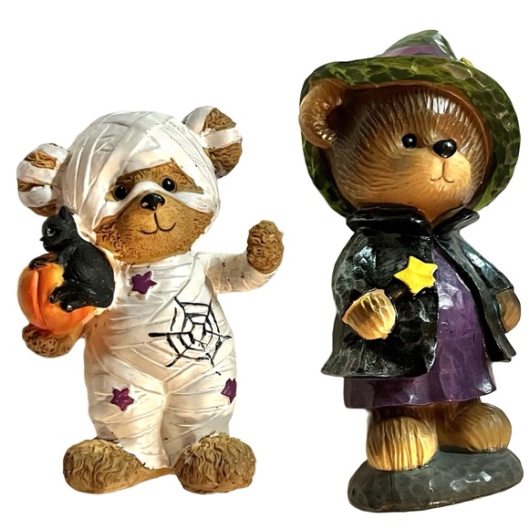 Halloween bear figurines mummy and wizard adorable whimsical fun decor for kids. - Picture 1 of 6